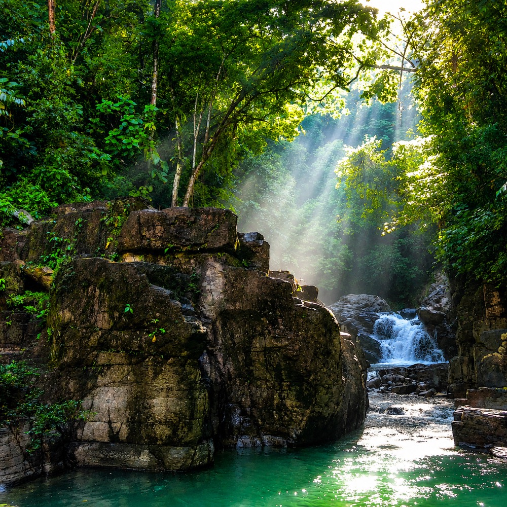 A waterfall and swimming hole in the cloud forest at El Valle de Antón